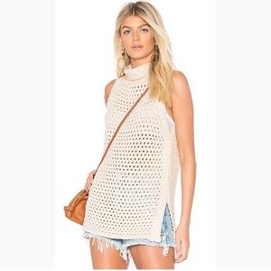 Free People Northern Lights Sleeveless Crochet Knit Turtleneck Cream